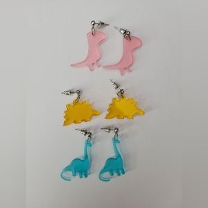 Dinosaur Acrylic Earrings - 3 pairs
